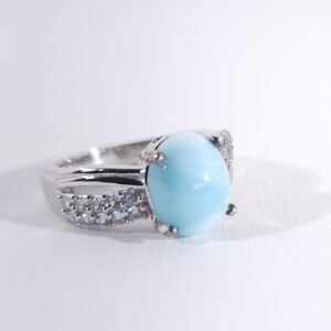 Larimar 2.8 Carats and White Zircon Ring Size 5